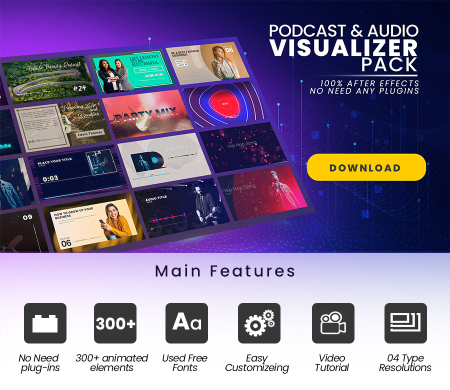 پروژه افترافکت ویژوالایزر صدا Podcast Audio Visualizer Pack