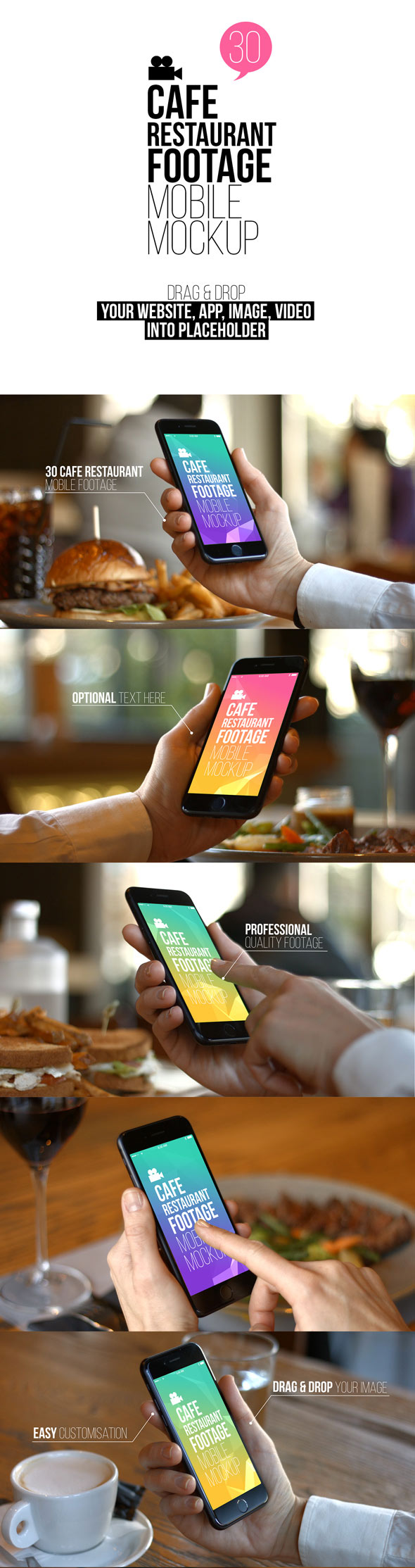 پروژه افترافکت مجموعه فوتیج موکاپ موبایل در کافه رستوران